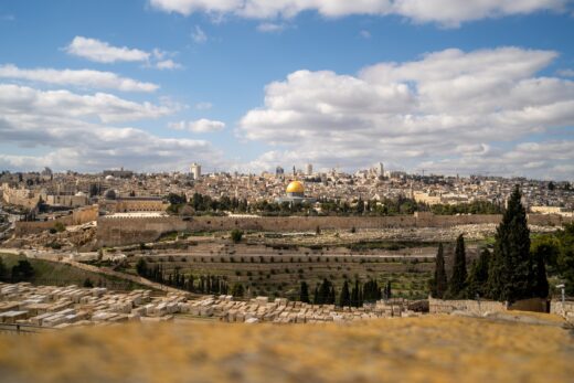 Widok na meczet Al-Aksa. Panorama miasta Jerozlomia. Ziemia Święta.