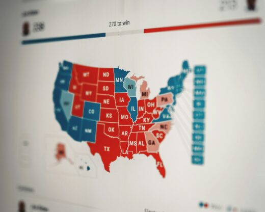 Mapa USA z zaznaczonymi wynikami wyborów do Kongresu i na prezydenta USA
